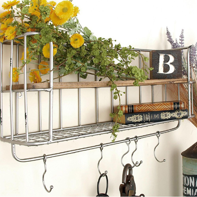 Rustic Style Kitchen Laundry Garage Bathro Farmhouse Coffee Bar Metal Wood Wall Shelf Floating With Towel Bar And Hooks