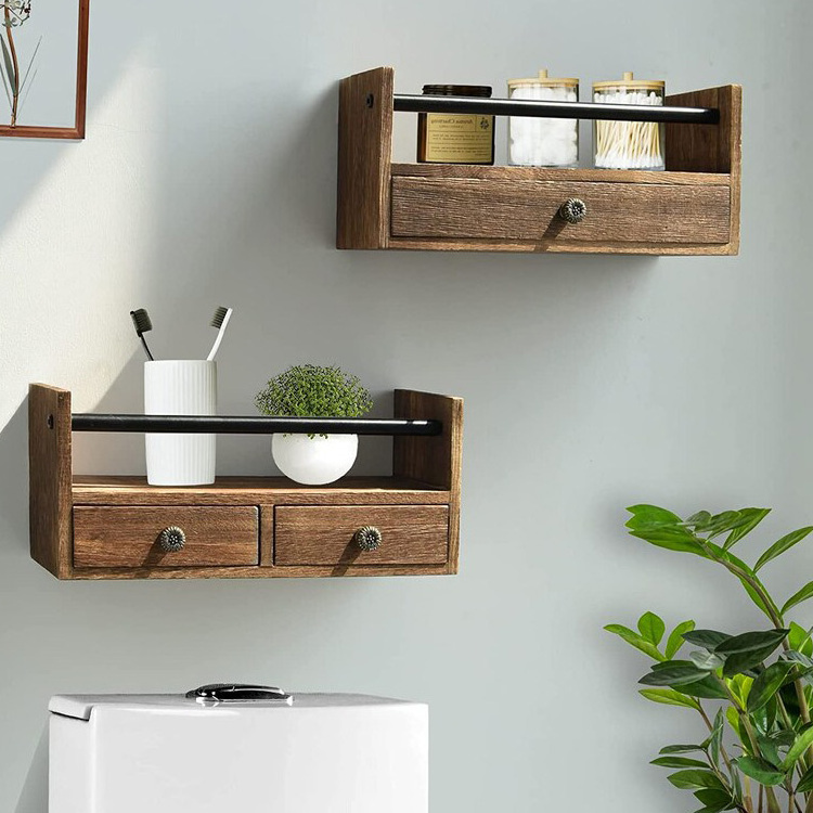 New Style Wood Floating Drawer Shelf Wall Mounted Wooden Storage Floating Shelf With Drawer