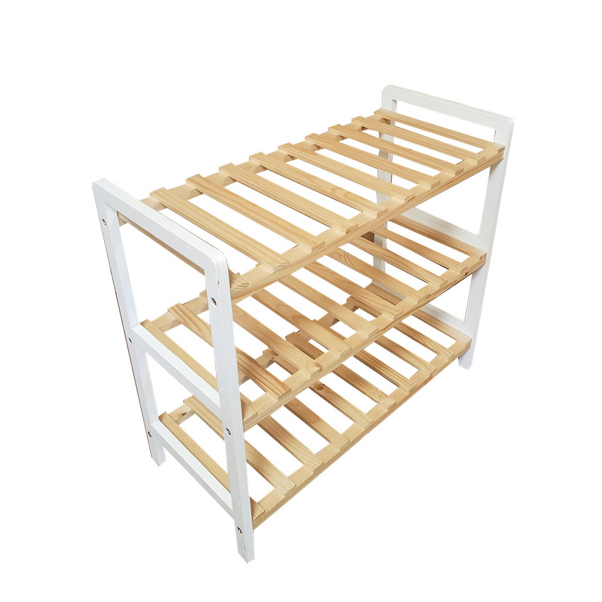 Wholesale Modern Entry Way wood white 3-tier Wooden 3-tier Bamboo Shoe Rack