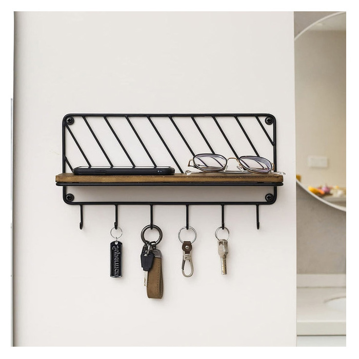 Customized Metal Decorative Wall Hanger Wood And Sundries Storage Box Key Hanger Wall Hook Holder Hanger Bathroom Shelf