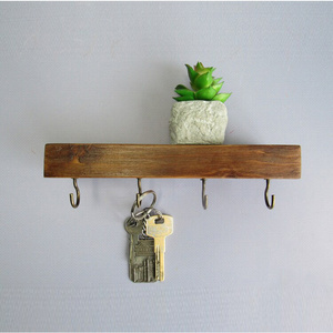 Good Product Floating Wall Shelf With Hooks Entry Storage Shelf With Rustic Match With Metal Key Hook Brown Color