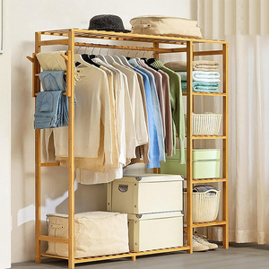 Simple Design Bedroom Storage Rack Household Hanger Wardrobe Bamboo Floor-standing Coat Rack