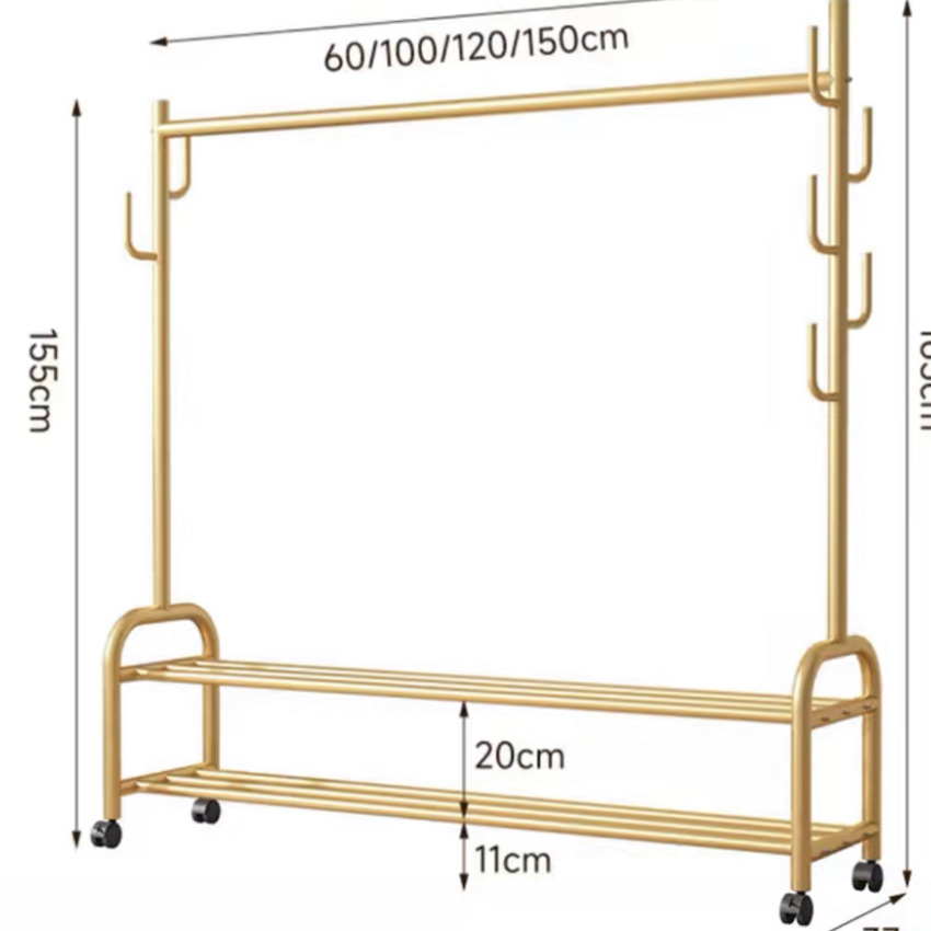 Stand Entryway Organizer Mobile Doorway Wardrobe Hanger Foot Removable Metal Shoes And Coat Rack With Wheels