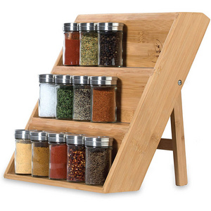 Wood Drawer 3 Tier Seasonings Condiments Container Holder Wall Mounted Kitchen Storage Organizer Bamboo Spice Racks