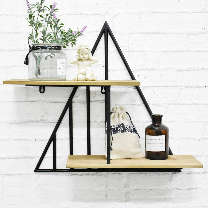 Good Quality 2 Tier Wall Decor Shelf Metal Wooden Rustic Decorative Hanging Floating Shelves Mount Decoration Furniture Wood Wal