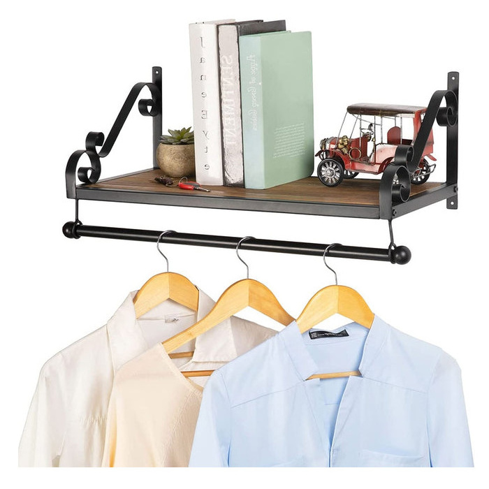 Wholesale Wholesale Wood Wrought Iron Bathroom Towel Wall Shelf Floating Hanger Rack Wall Hook Hanger For Daily Clothes Hanger