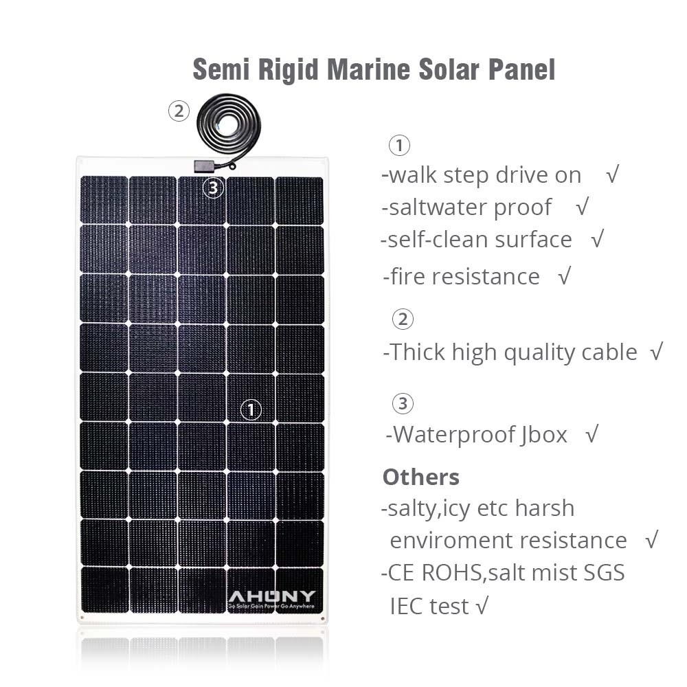 Solar Panel 160 Watt marine Waterproof Rigid High Efficiency Mono Cell with ETFE Surface double sides ETFE marine solar panel