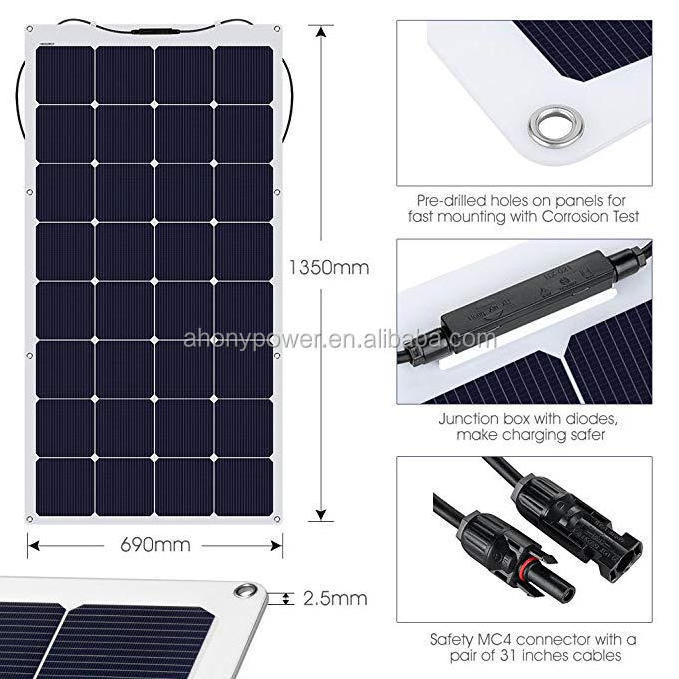 Factory Price 12V 100W Solar Power Panels flexible Solar Modules for battery charging ship caravan RV