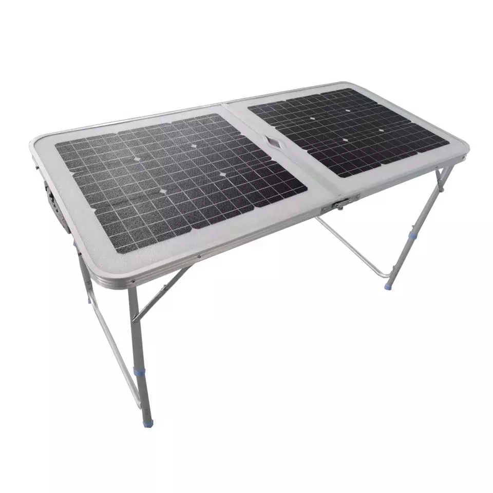 55w 18v Portable Foldable Solar Table Aluminum Fishing Table Dual Usb Charge Flashlight Charging Camping Outdoor Picnic