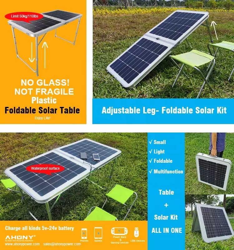 55w 18v Portable Foldable Solar Table Aluminum Fishing Table Dual Usb Charge Flashlight Charging Camping Outdoor Picnic