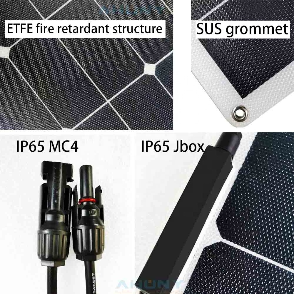 60w semi flexible solar panel thin film bendable back contact sunpower cell for golf cart yach