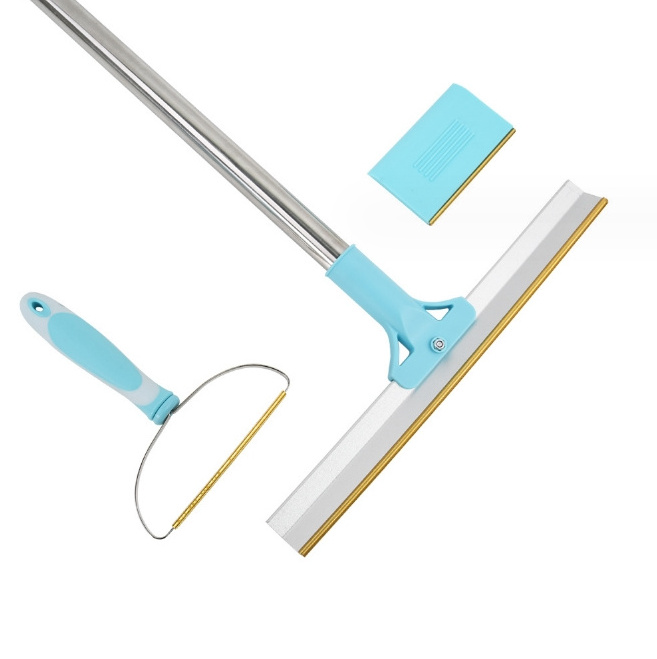 Pet Hair Cleaning Tools Rubber Broom Carpet Rake Long Handle Pet Hair Remover Kit with Squeegee