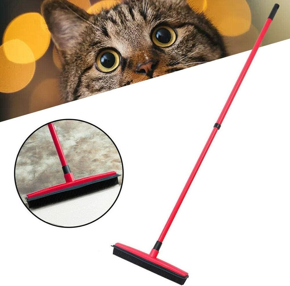 Pet Hair Cleaning Tools Rubber Broom Carpet Rake Long Handle Pet Hair Remover with Squeegee for Dog Cat Pet Products Top Sellers