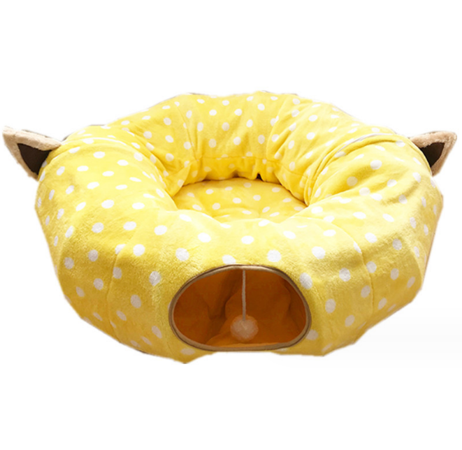 Cat Dog Tunnel Bed with Cushion Tube Toys Plush Large Diameter Longer Crinkle Collapsible 3 Way for Large Cats