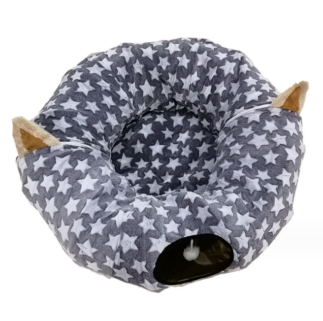 Cat Dog Tunnel Bed with Cushion Tube Toys Plush Large Diameter Longer Crinkle Collapsible 3 Way for Large Cats