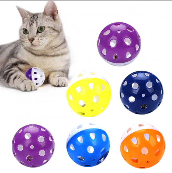 Pet Cat Kitten Play Balls with Jingle Bell Pounce Chase Rattle Toy Random Color Ball Cat Toy