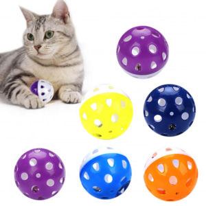 Pet Cat Kitten Play Balls with Jingle Bell Pounce Chase Rattle Toy Random Color Ball Cat Toy