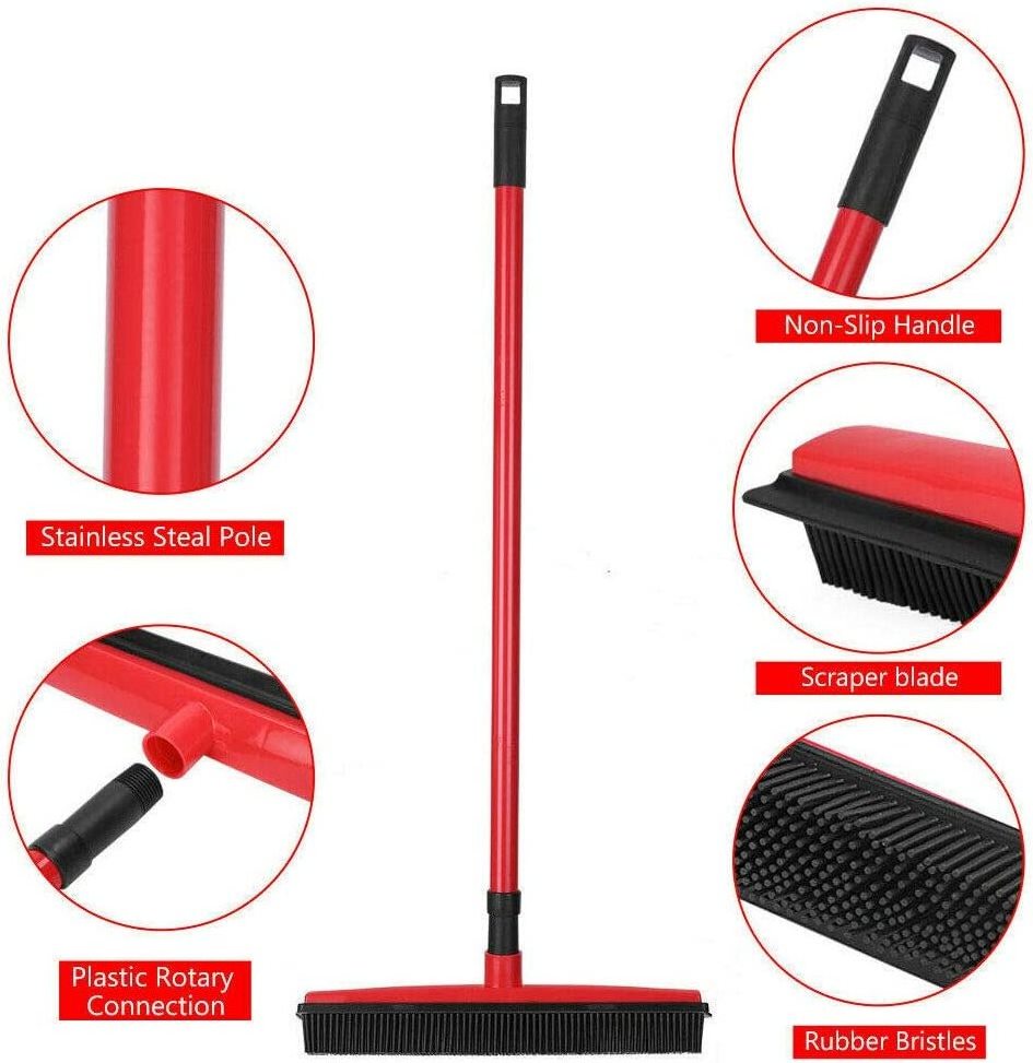 Pet Hair Cleaning Tools Rubber Broom Carpet Rake Long Handle Pet Hair Remover with Squeegee for Dog Cat Pet Products Top Sellers