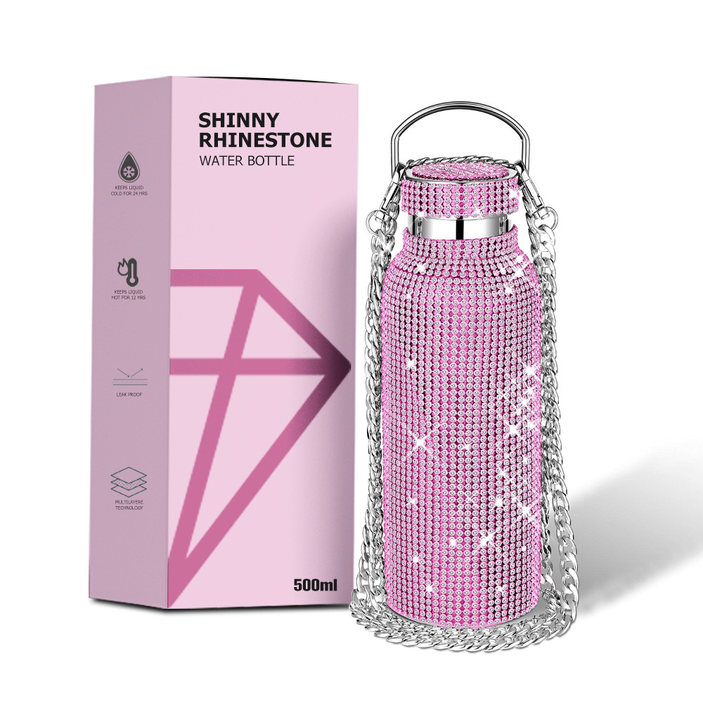 custom logo stainless steel bling bling rhinestone water bottle