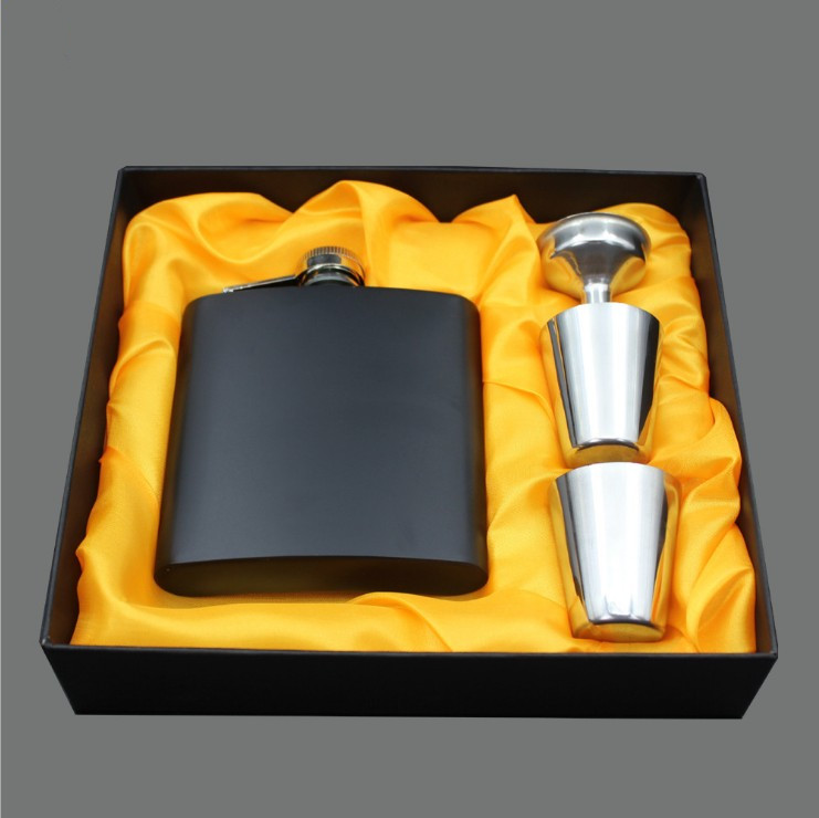 Matte Black Hip Flask Set Engraved on the Hip Flask 8oz Stainless Steel Liquor Flagon with Screw Down Lid with 2 Mugs and Funnel