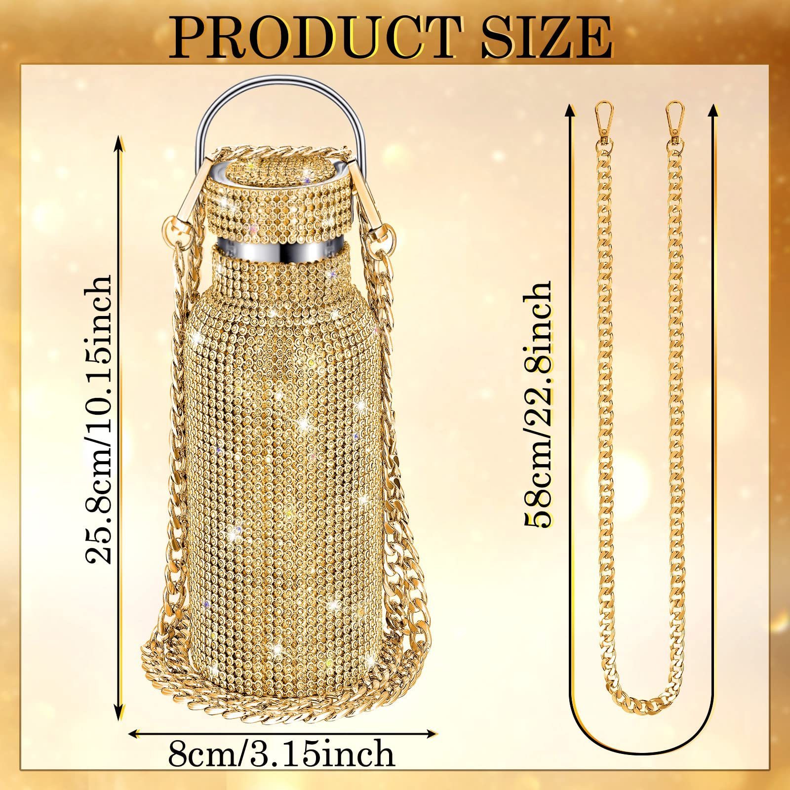 Creative Portable Handle Rhinestone Diamond Bling Bling 304 Stainless Steel Vacuum Thermos Water Bottle