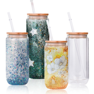 20oz Usa Warehouse Double Walled Glass Tumbler With Bamboo Lid And Straw For Sublimation Printing For Diy Snow Globe