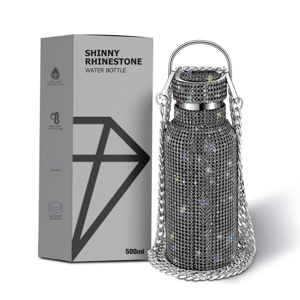 custom logo stainless steel bling bling rhinestone water bottle