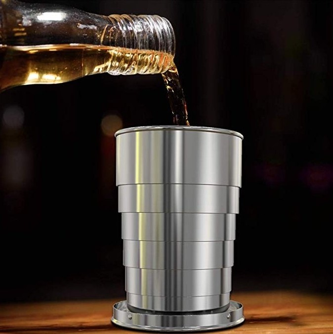 New Product Ideas 2021 2oz Stainless steel collapse Shot Glass with key chian