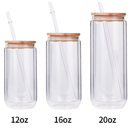 20oz Usa Warehouse Double Walled Glass Tumbler With Bamboo Lid And Straw For Sublimation Printing For Diy Snow Globe