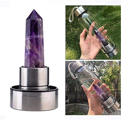 Custom Logo Wholesale Glass Healing Gem Stone Quartz Water Bottle with Gemstone Crystal