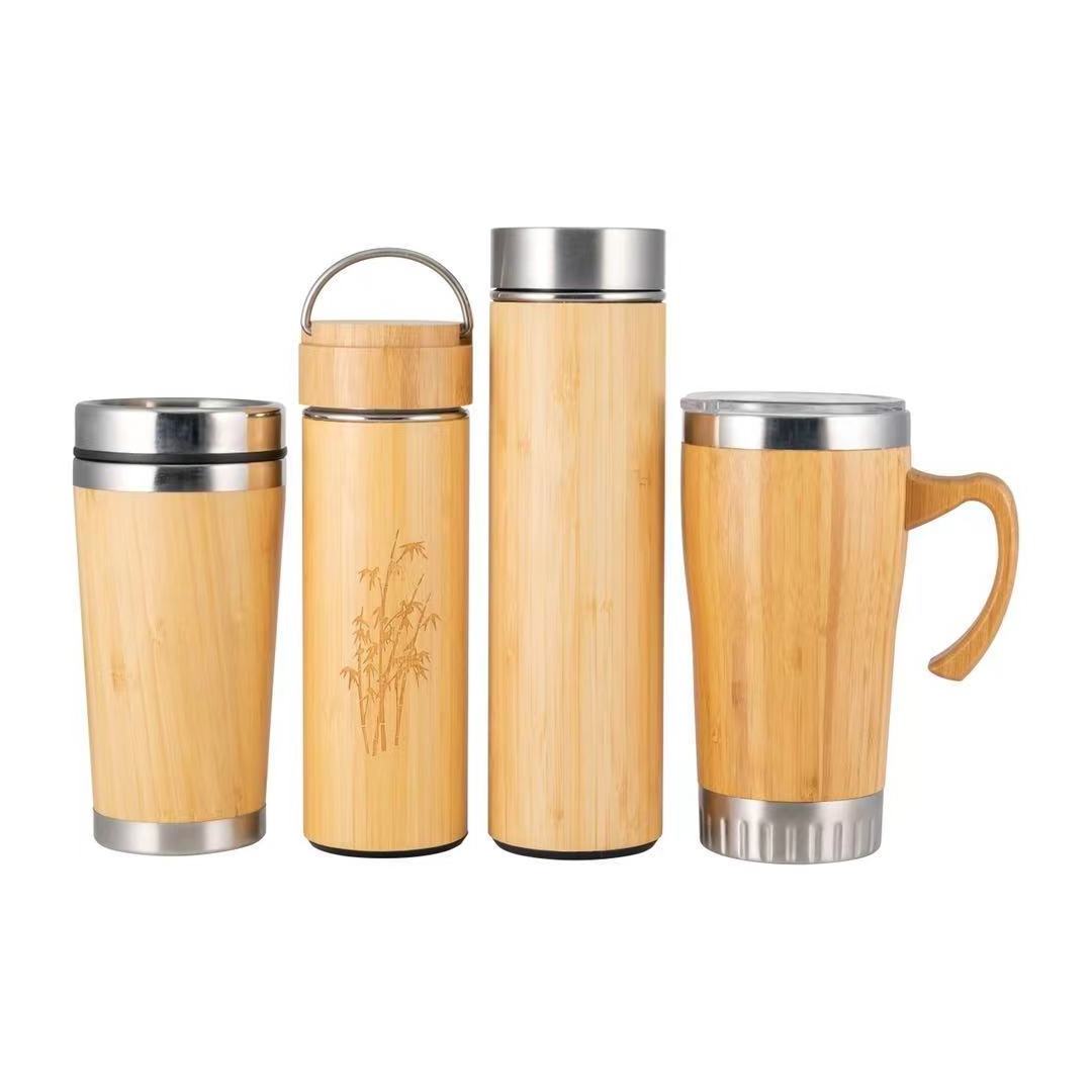 Custom Logo Eco Friendly Insulated Stainless Steel Tea Infuser Wooden water bottle tea infuser vacuum cup flask