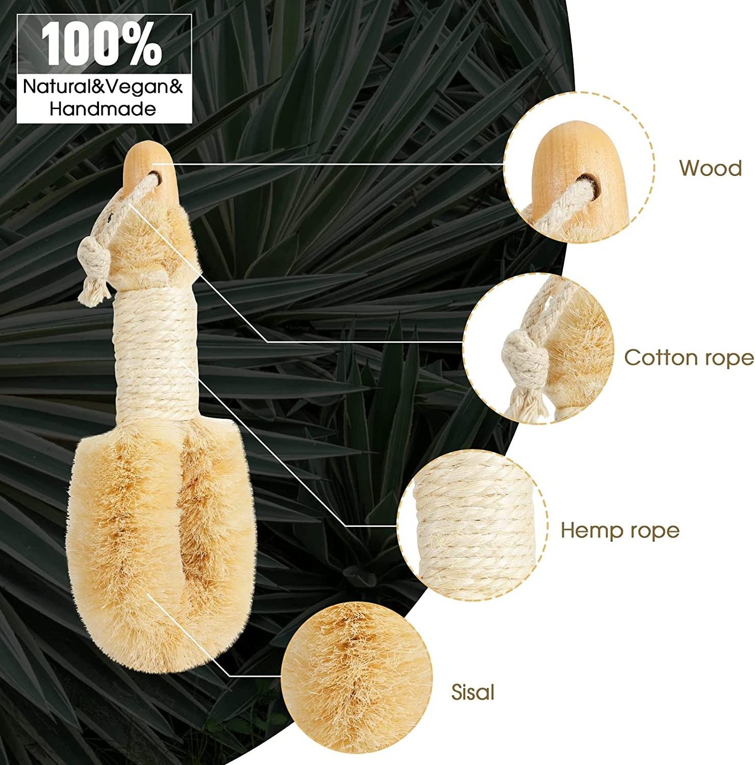 2023 New Trends Sisal Dry Body Brush Free Sample Natural Bristle Exfoliating Brushes Dry Skin Brushing