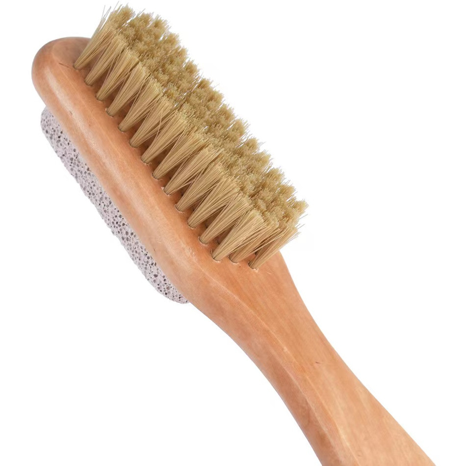 Foot Natural Bristle Brush & Pumice Stone wooden handle - Exfoliator Pedicures Calluses Brush