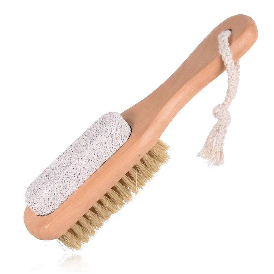 Foot Natural Bristle Brush & Pumice Stone wooden handle - Exfoliator Pedicures Calluses Brush