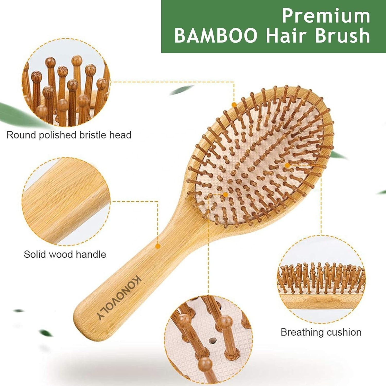 Custom Logo 4 Piece Bamboo Hair Brush and Comb Set Paddle Detangling Hairbrush Natural Wide-tooth and tail comb