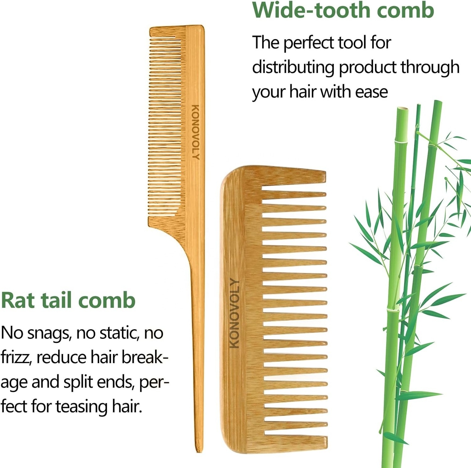 Custom Logo 4 Piece Bamboo Hair Brush and Comb Set Paddle Detangling Hairbrush Natural Wide-tooth and tail comb