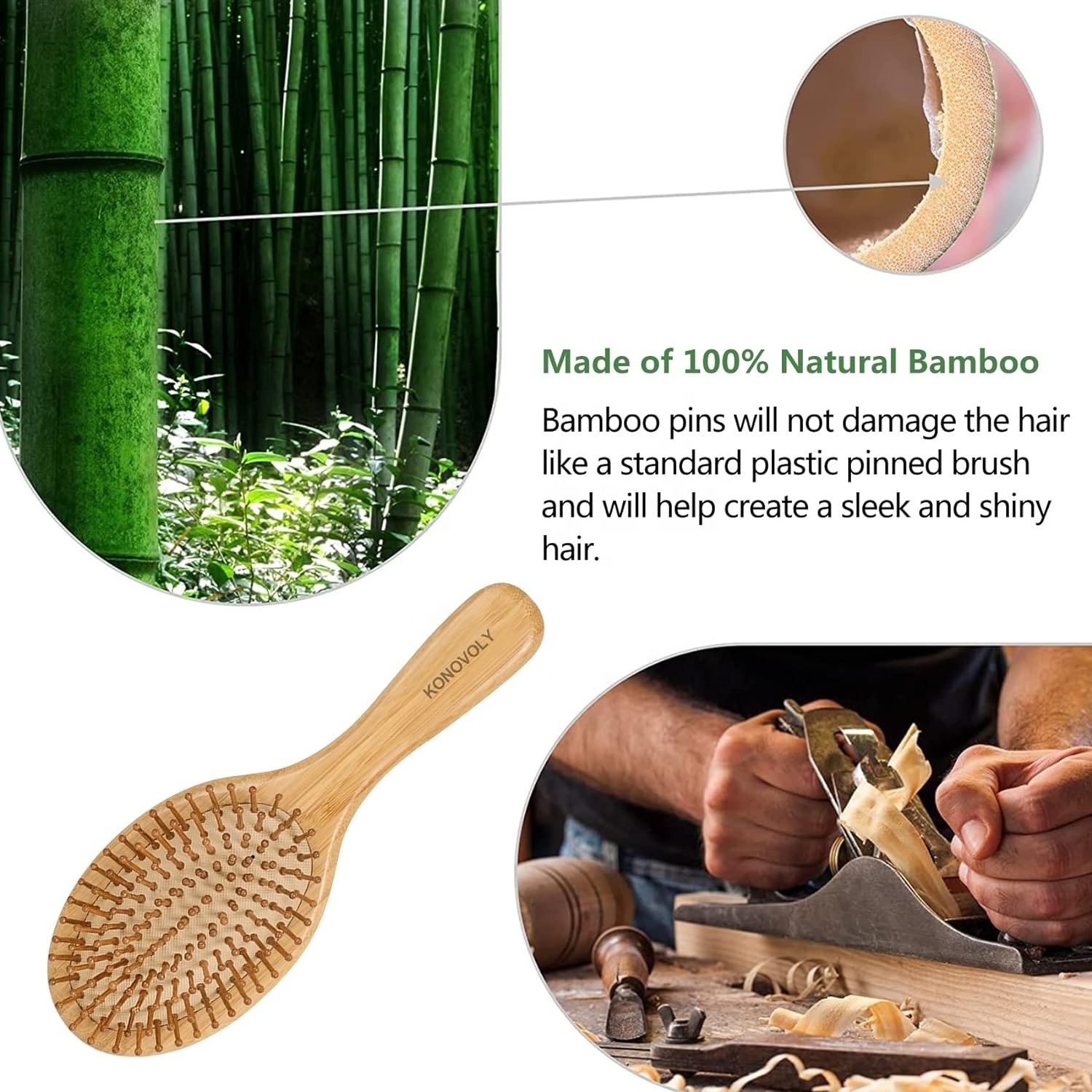 Custom Logo 4 Piece Bamboo Hair Brush and Comb Set Paddle Detangling Hairbrush Natural Wide-tooth and tail comb