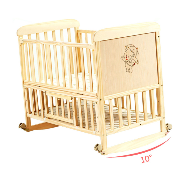 Smoothly pine wooden swinging crib cot bassinet for babies