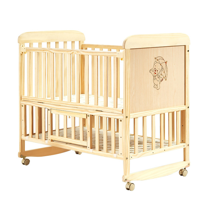 Smoothly pine wooden swinging crib cot bassinet for babies