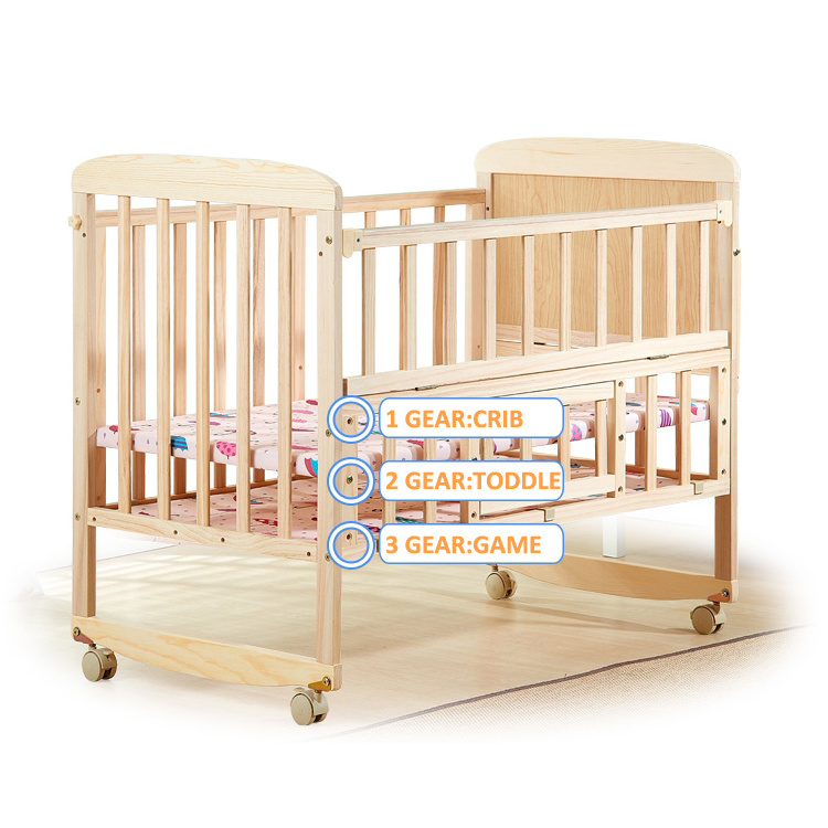 Smoothly pine wooden swinging crib cot bassinet for babies