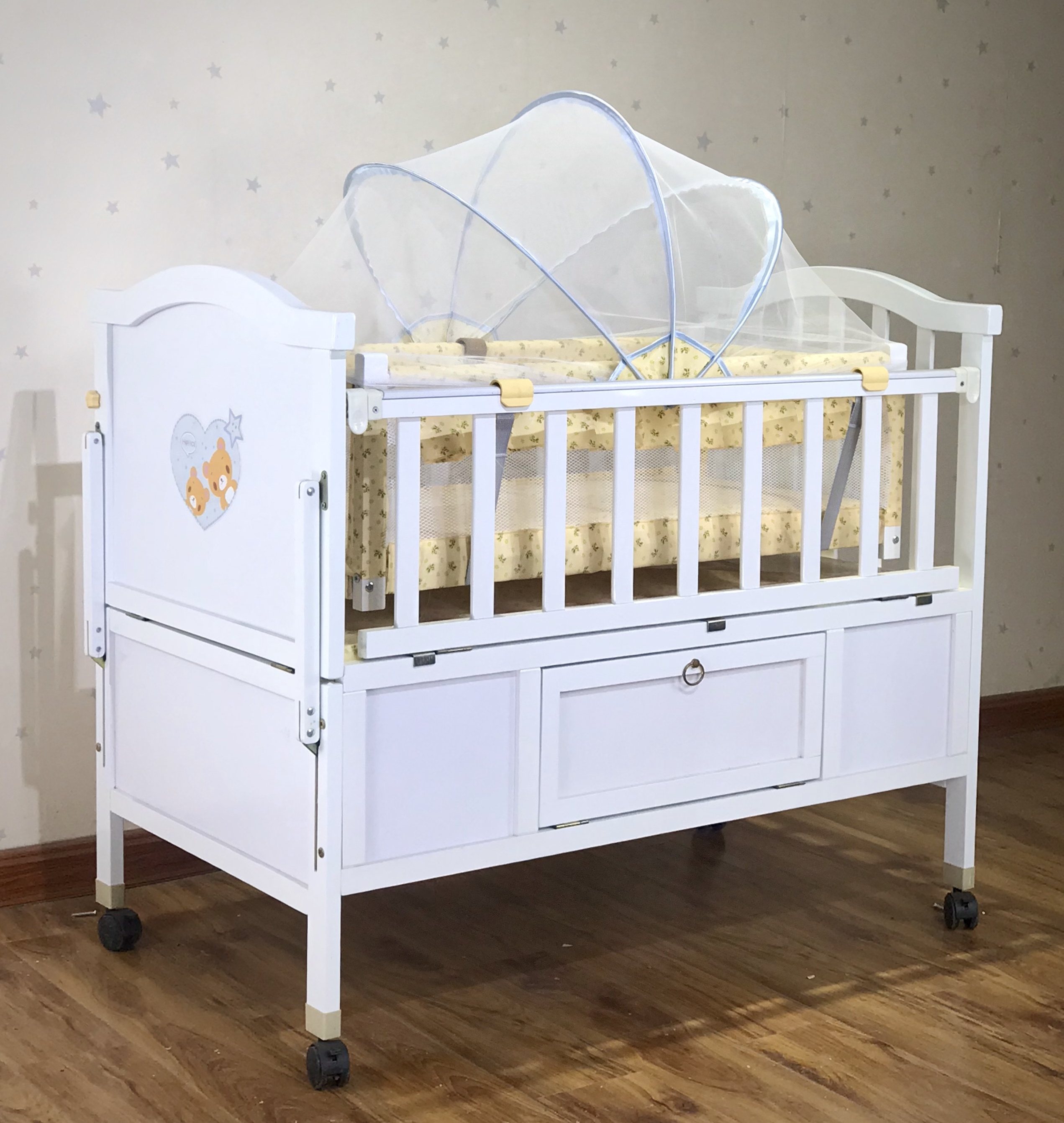 Custom kid Wooden Baby Crib wholesale Wheels Removable Baby Swing baby cot