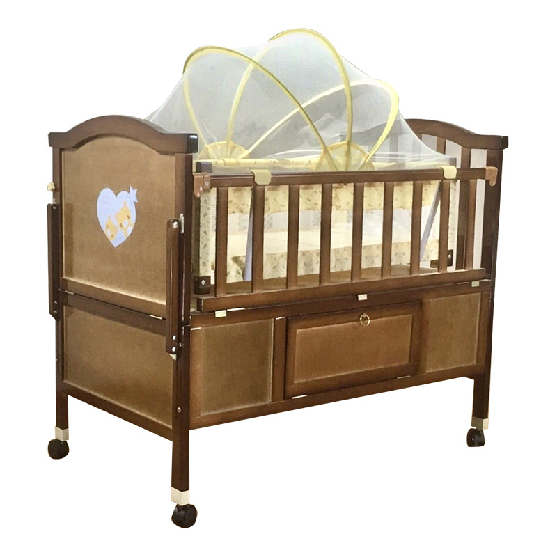 Custom kid Wooden Baby Crib wholesale Wheels Removable Baby Swing baby cot