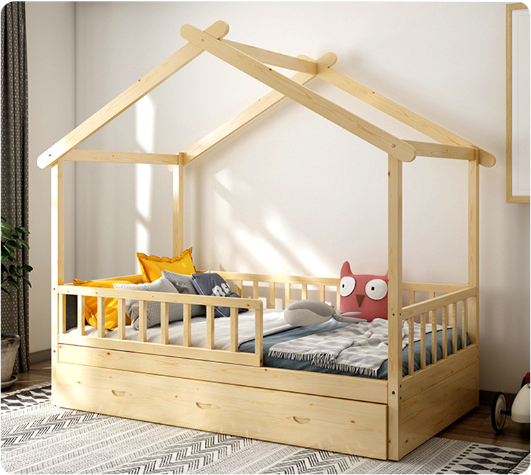 pine material wooden lit enfant single baby beds with drawer