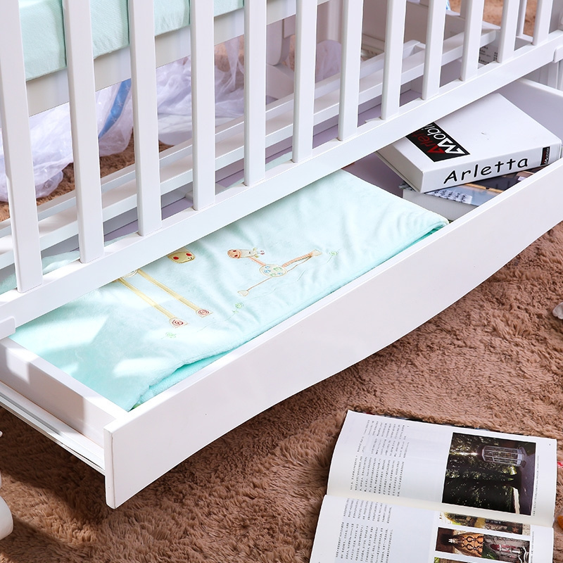 European white solid wooden bed cradle baby swing with storage drawers