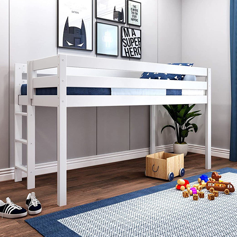 solid pine wood queen size loft bed  student sleeping school bed on sale in big discount