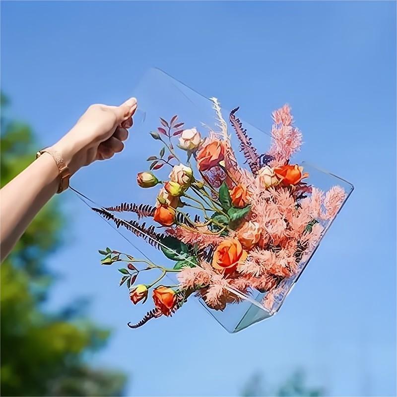 Transparent flower gift handbag portable acrylic flower boxes