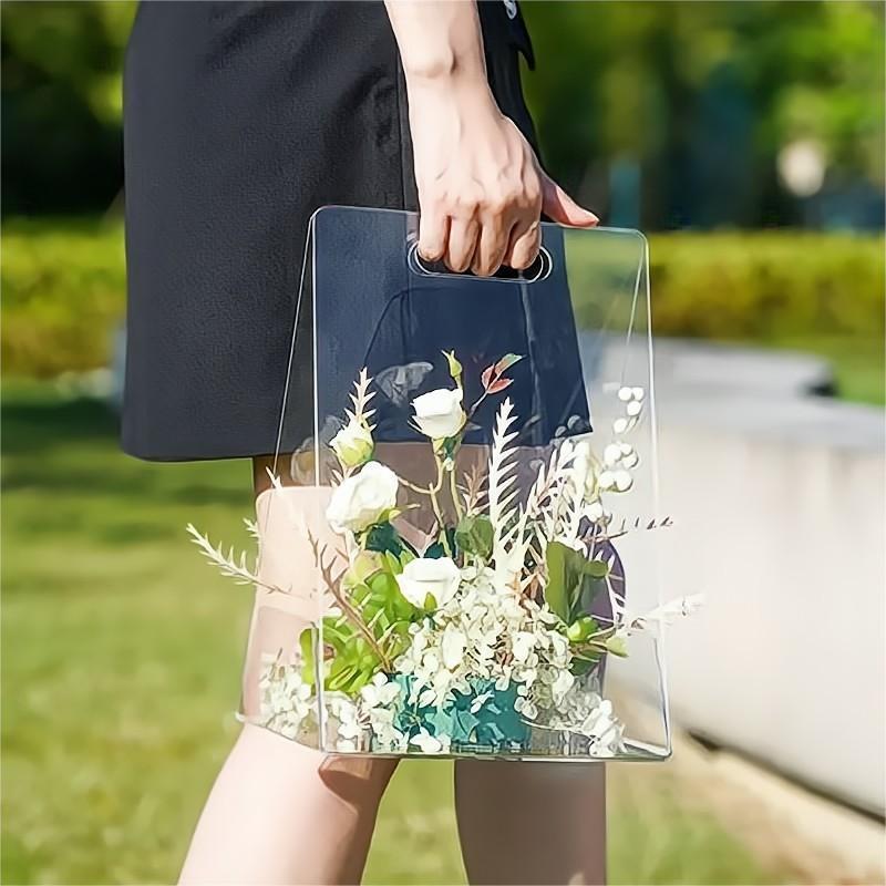 Transparent flower gift handbag portable acrylic flower boxes