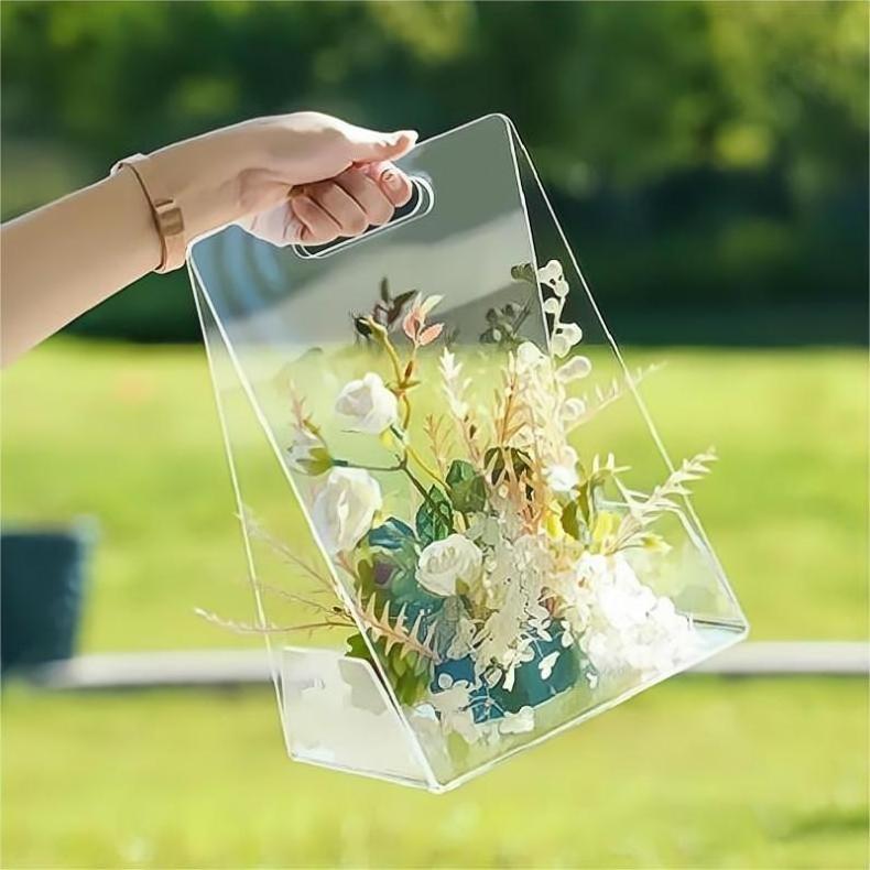 Transparent flower gift handbag portable acrylic flower boxes