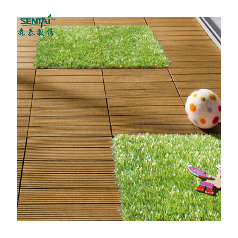 30*30cm hot sale WPC sliding Tiles  plastic grass deck tiles waterproof DIY tiles terrace Green Artificial Turf SM101395