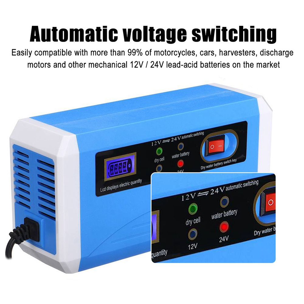 Portable Automatic Car Battery Charger 12V 24V Motorcycle pulse Repair Trickle Charger for GEL AGM Lead Acid Battery